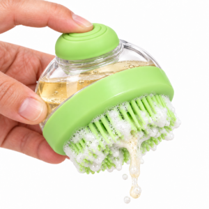 Cepillo para baño de perros con dispensador de shampoo