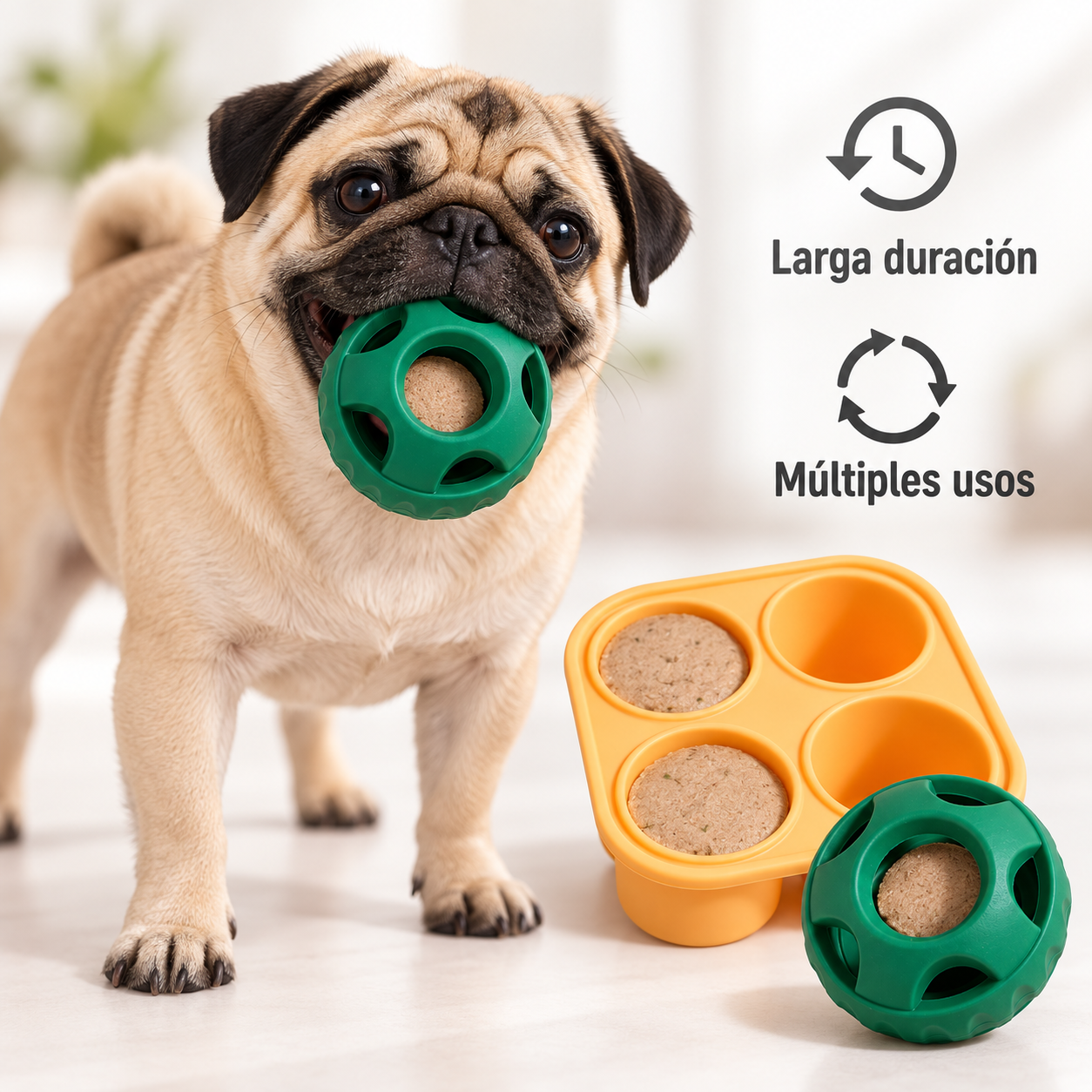 Pelota interactiva para perros rellenable con molde para congelar — 8 cm - Imagen 3