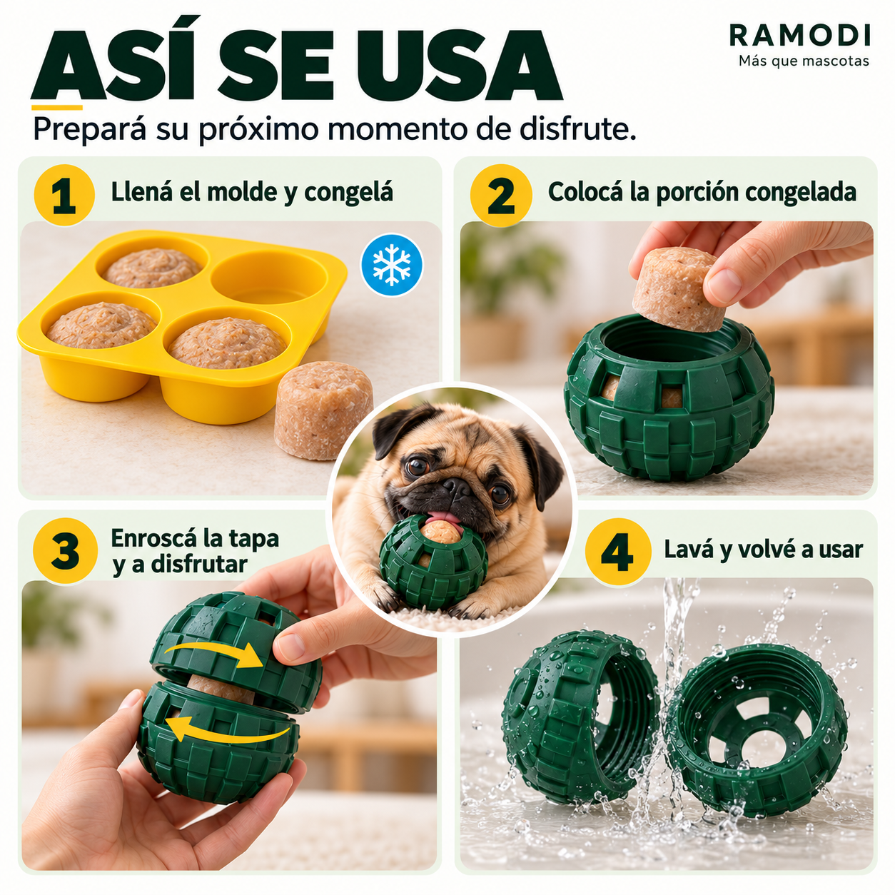 Pelota interactiva para perros rellenable con molde para congelar — 8 cm - Imagen 2